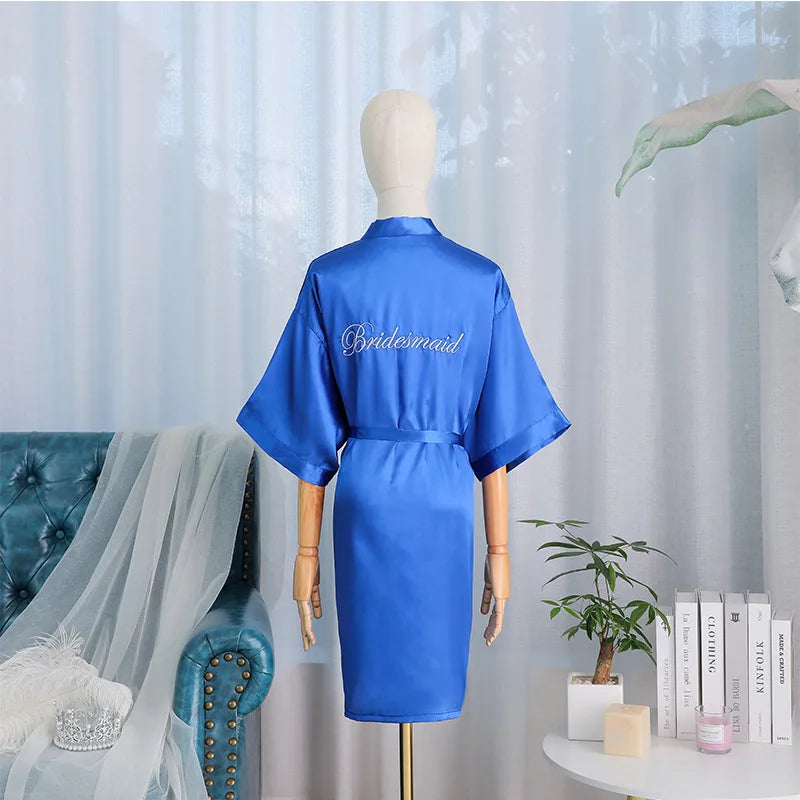 Kimono Robe Bride Bridesmaid Wedding Bathrobe Casual Women Sleepwear Nightgown Embroidery Letter Home Clothing Lingerie
