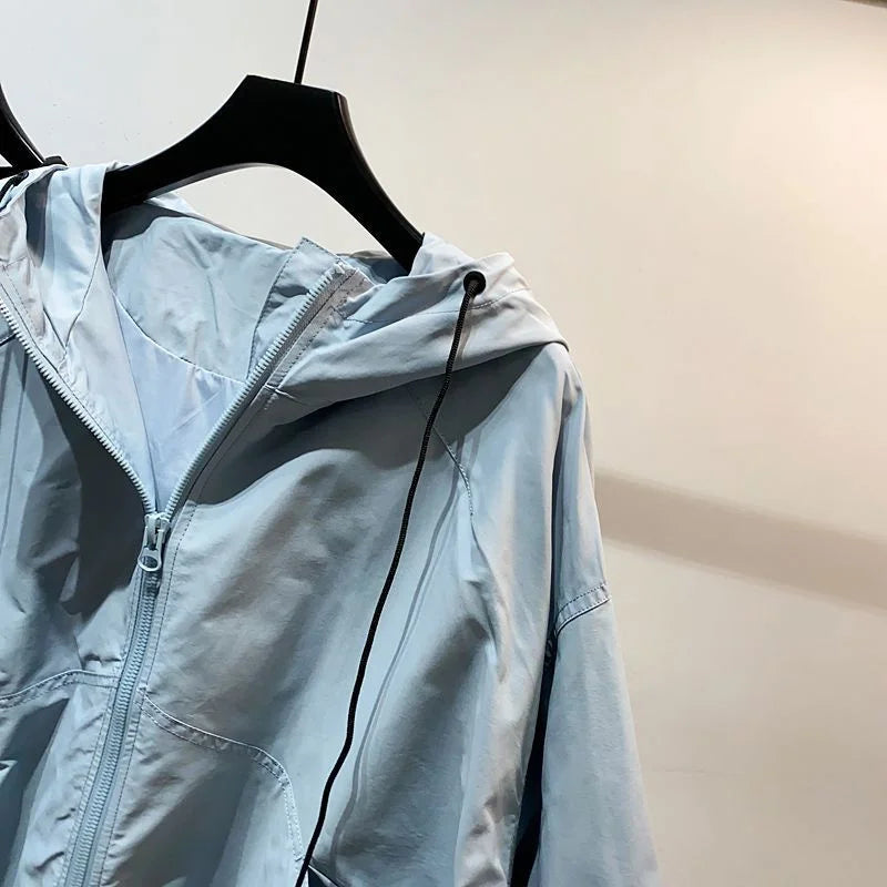 Jackets Women Hooded Summer Sun-proof Zipper Coats Thin Loose See Through Outerwear Breathable Outwear Lightweight Clothes