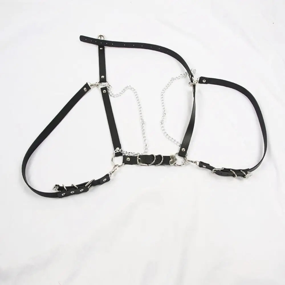 Women Skirt Belt Female Pu Leather Hip Hop Rock Nightclub Sexy Jeans Dress Heart Punk Belt with Metal Waist Chain