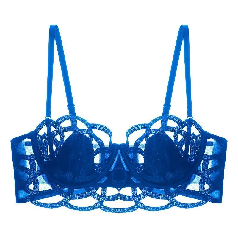 Women's Sexy Underwear Bra Female Hollow Out Thin Cotton Rabbit Ear Cup Soft Breathable Gathering Lace Large-sized Bra Everyday