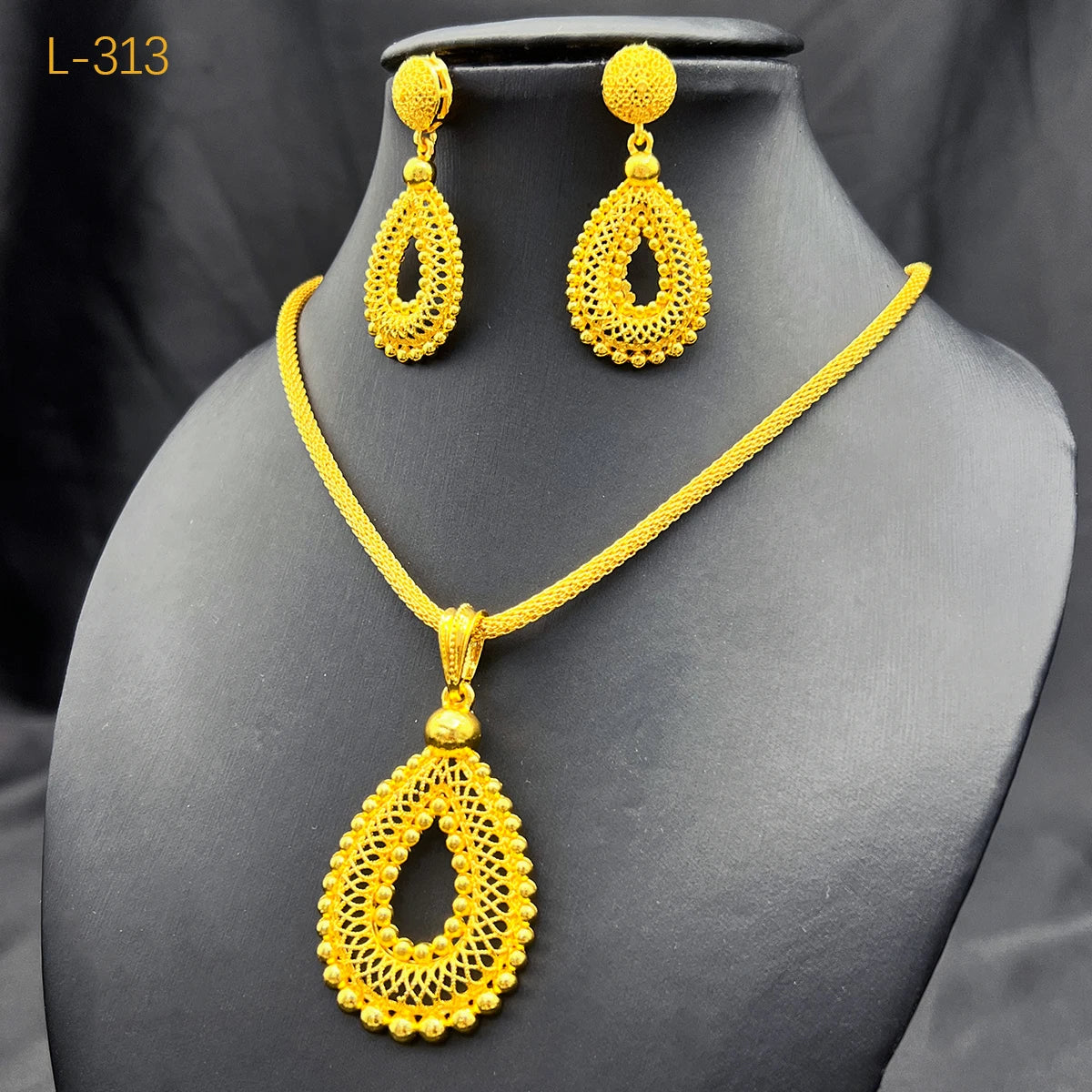 Ethiopian Jewelry Sets for Women Droplet Pendant Necklaces Earrings Two Pieces Set 24K Gold Color Eritrean Wedding Party Gifts