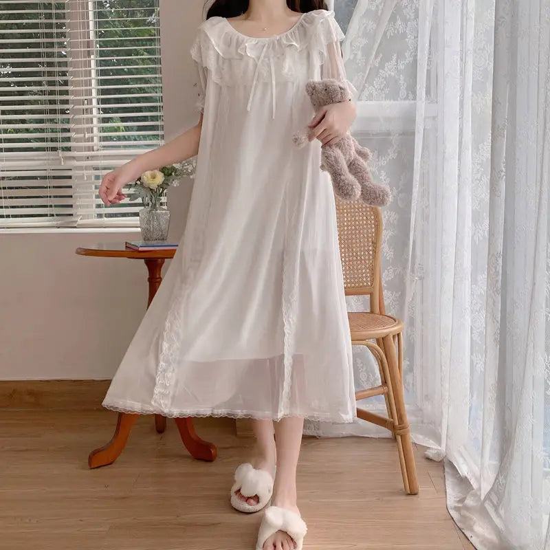 Sleepwear Women Nightwear Women's Sweet New Summer Long-sleeved Sexy Lace Home Clothes Night Gown Sleep Dress