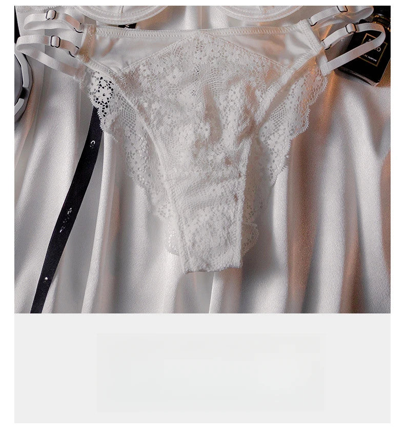 Sexy Hot Bra for Women Half Cup Ultra-thin Lace Large Breasts Show Small Chest Anti-sagging Bra Set Lencerias Sexy Underwear