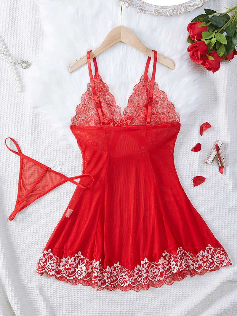 Nightdress And Panty Pijamas Sets Women Underwear Lace See Through Sleepwear Sexy Lingerie Drees Female Sexy Nightwear For Night