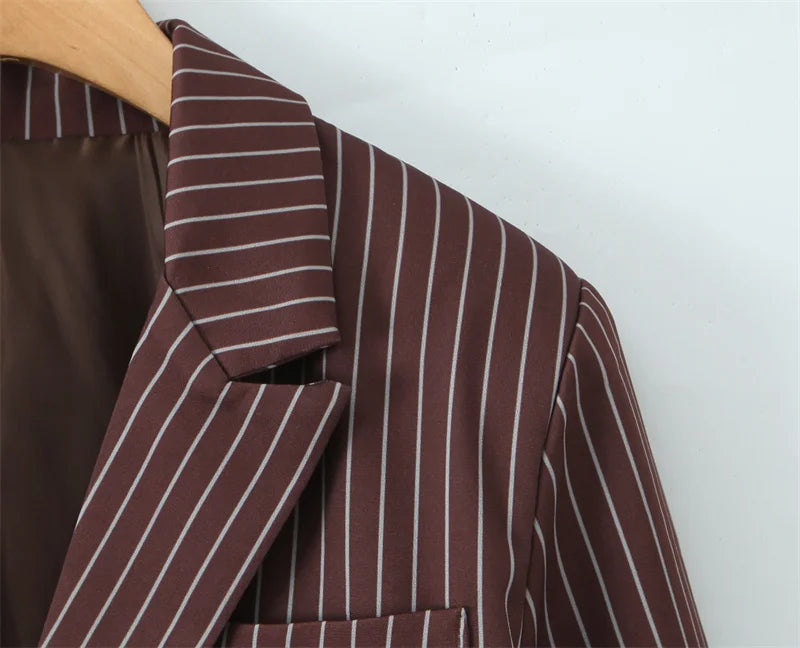 Women's Suit - Blogger Style Brown Striped Loose Fit Two-Button Versatile Blazer Spring and Autumn Fashion Women's Wear