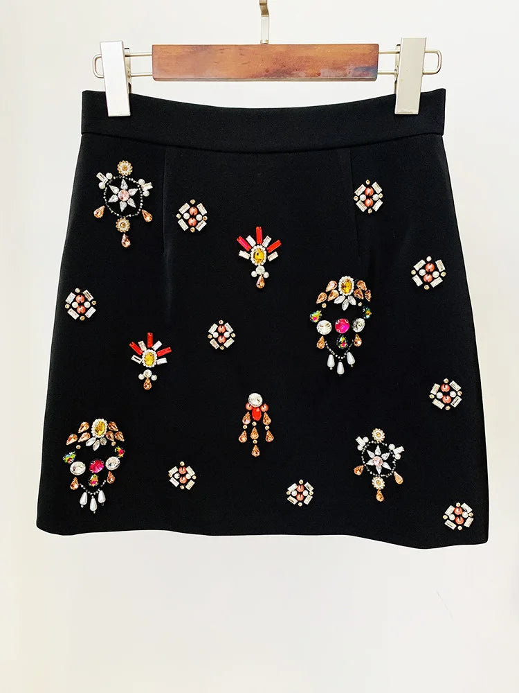 Women's Clothing Two-piece Suits Star Fashion New Style Heavy Beaded Diamond Short Top and Skirt Suit Dress Matching Sets
