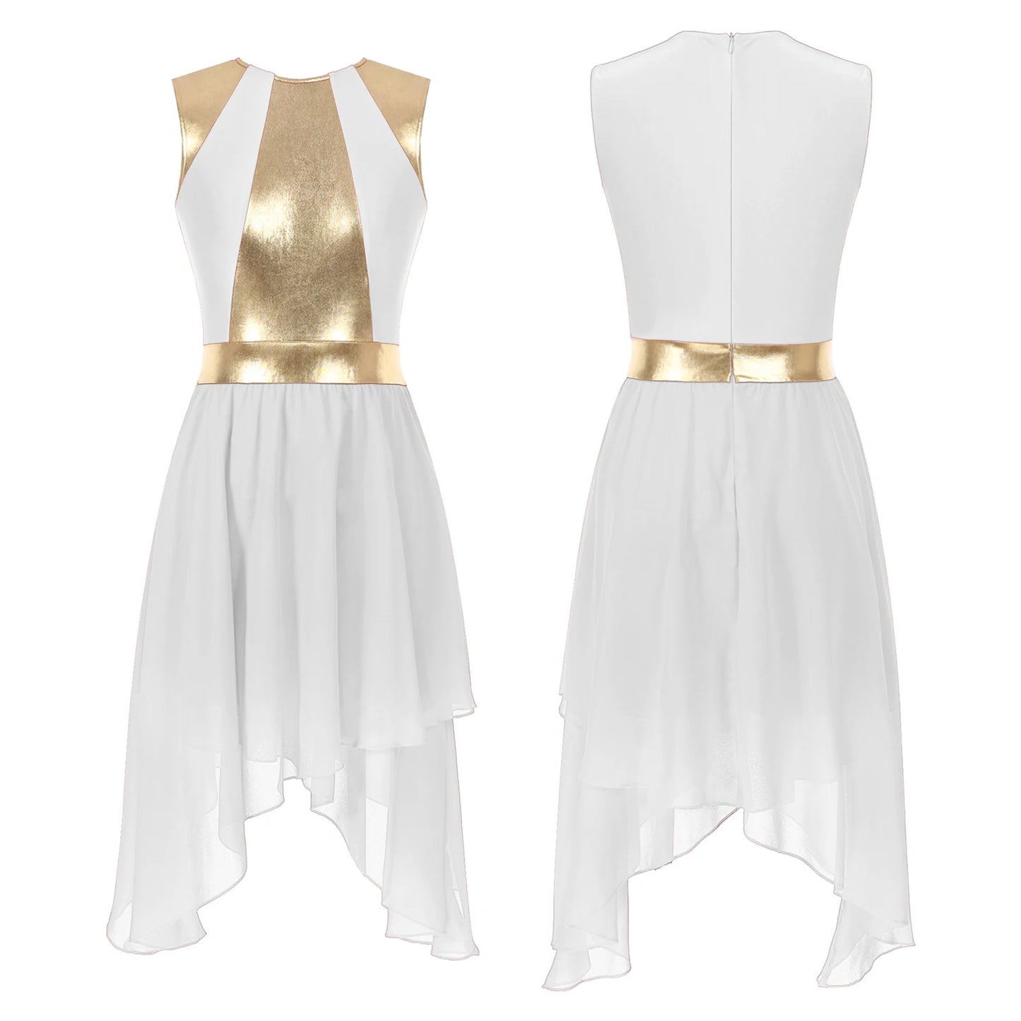 Womens Lyrical Dance Dress Ballroom Dancing Church Choir Stage Performance Costume Sleeveless Asymmetrical Hem Dresses Dancewear