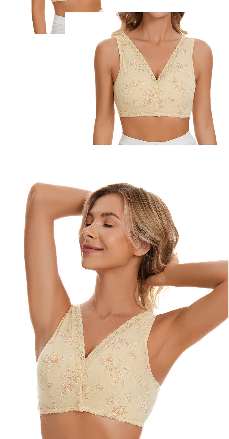 Bra Cotton Women Wire Free Bras Front Closure Brassiere Female Confortable Underwear Big Size 52BC 50BC Cup