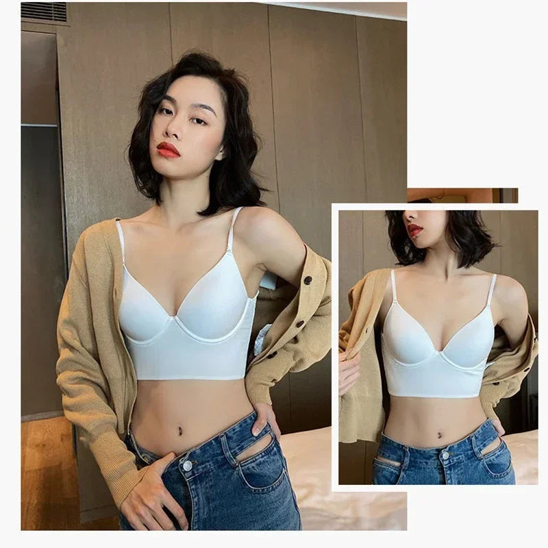Women's Backless Bra Sexy Invisible Bralette Lace Wedding Bras Low Back Underwear Push Up Brassiere Seamless Lingerie Corset Bra