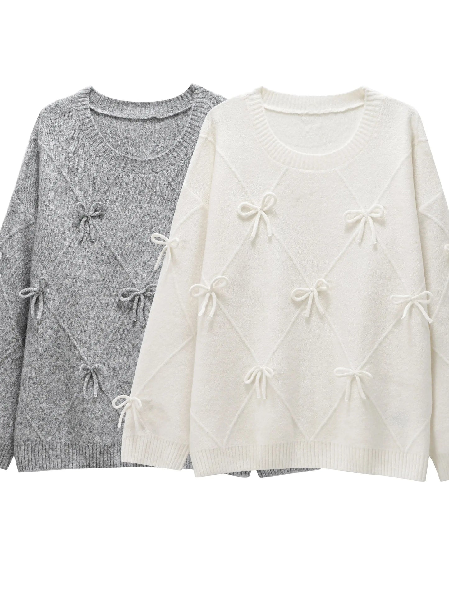Bow Sweater Women Autumn Winter New Lazy Style Loose Outer Wear Design Anti-aging Knitted Pullover Top 1269568