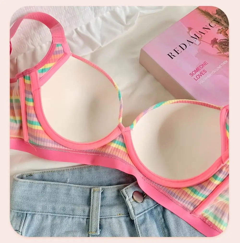 Sexy Bra for Women Tops Dopamine Rainbow Girl Seamless Bra Steel Ring Free Underwear Lingerie Bralette