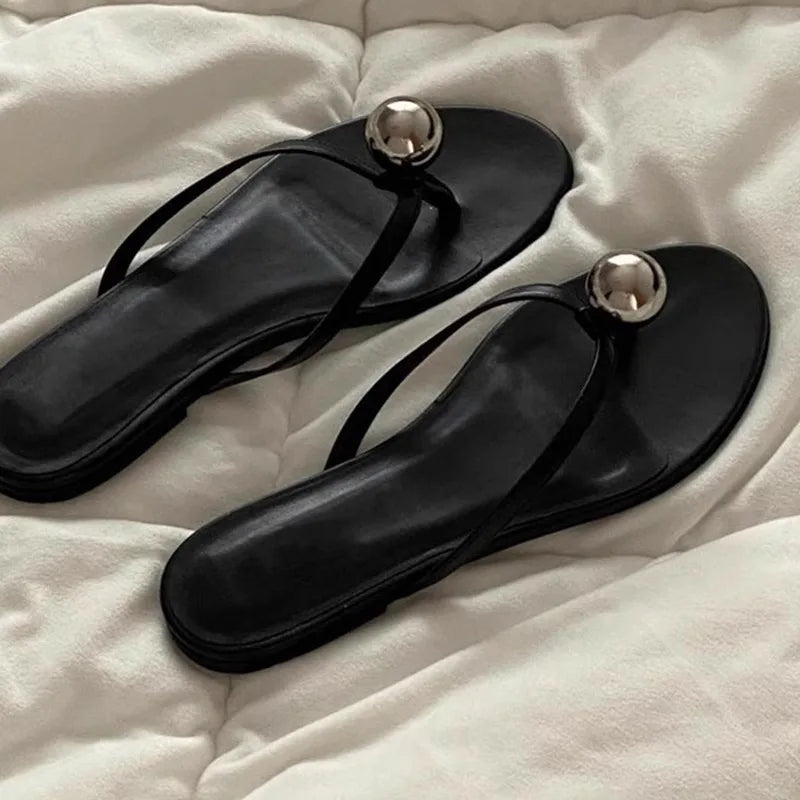 Slippers Casual Low Female Shoes Rubber Flip Flops Slides Luxury 2025 Summer Flat Hawaiian PU Hoof Heels Rome Scandals Fabric Si