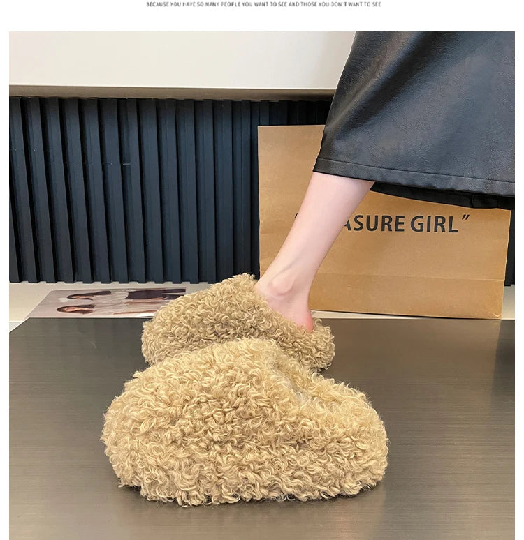 Shoes Woman 2025 Cover Toe Slippers Casual Platform Fur Flip Flops Pantofle Luxury Plush New Slides Shoes Woman 2024 Plush Slipp