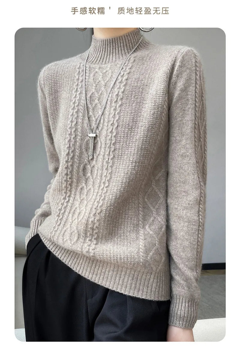 Women's Sweater Spring Autumn Outside Wear Pullovers Half High Collar Knitwear Fashion Long Sleeve Pull Femme Sueter Tops
