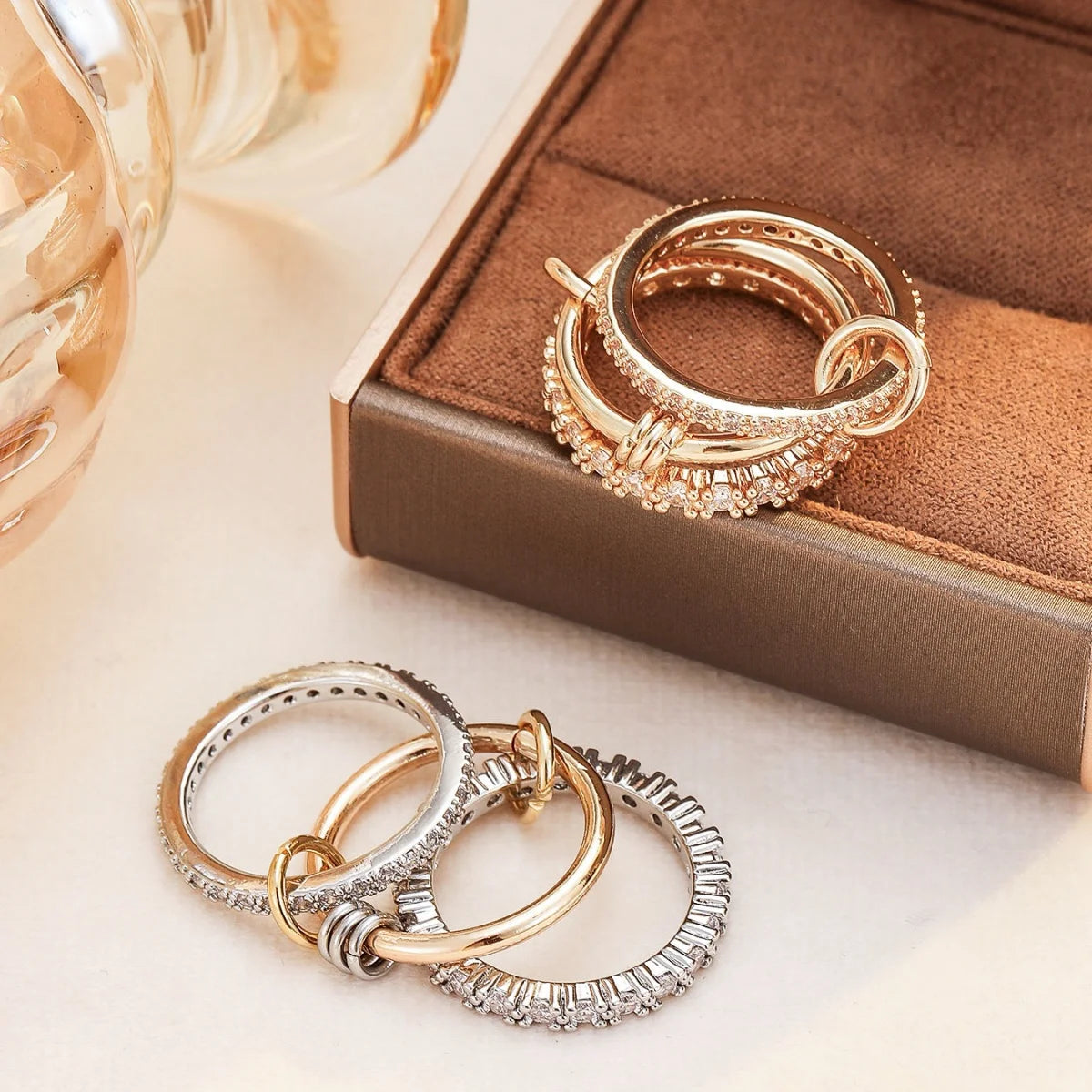 A Three-Ring Stacked Ring, Made Of Copper, Anti-Fading, Anti-Stress And Anxiety-Relieving, Suitable For Boys And Girls