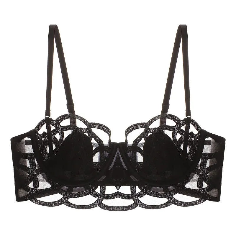 Women's Sexy Underwear Bra Female Hollow Out Thin Cotton Rabbit Ear Cup Soft Breathable Gathering Lace Large-sized Bra Everyday