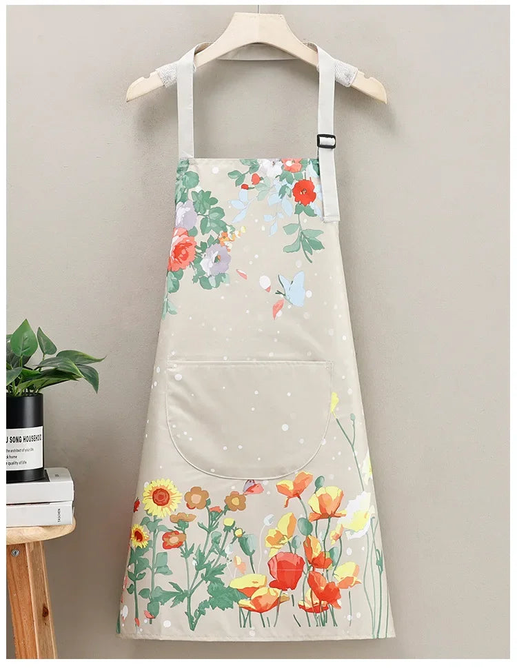 Kitchen Apron Household Waterproof and Oil-proof Kitchen Apron Cooking Baking Work Clothes Drawing Aprons Art Smock for Women