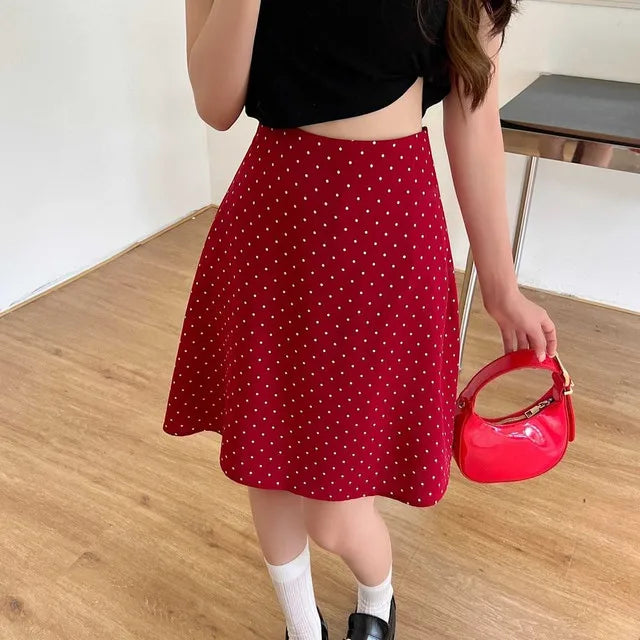 Skirts For Women High Waist Midi Woman Skirt Red Chic And Elegant Summer 2025 Streetwear Trend Stylish Modest Y2k Vintage Luxury