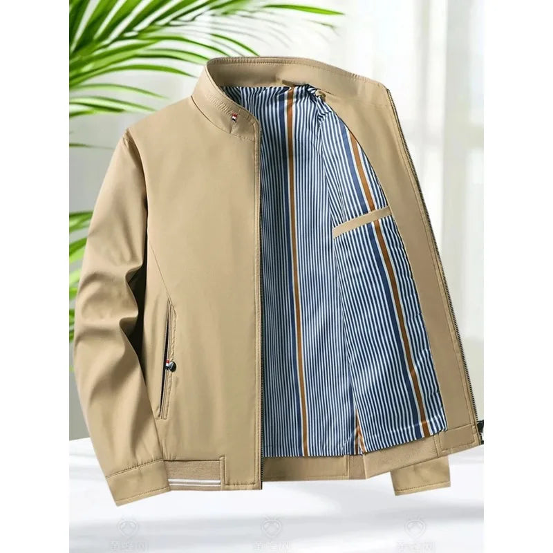 Blazer Jacket Men Casual Jacket Spring Autumn Workwear Stand Collar Zip Up Coats Men Lightweight Business Style Outerwear