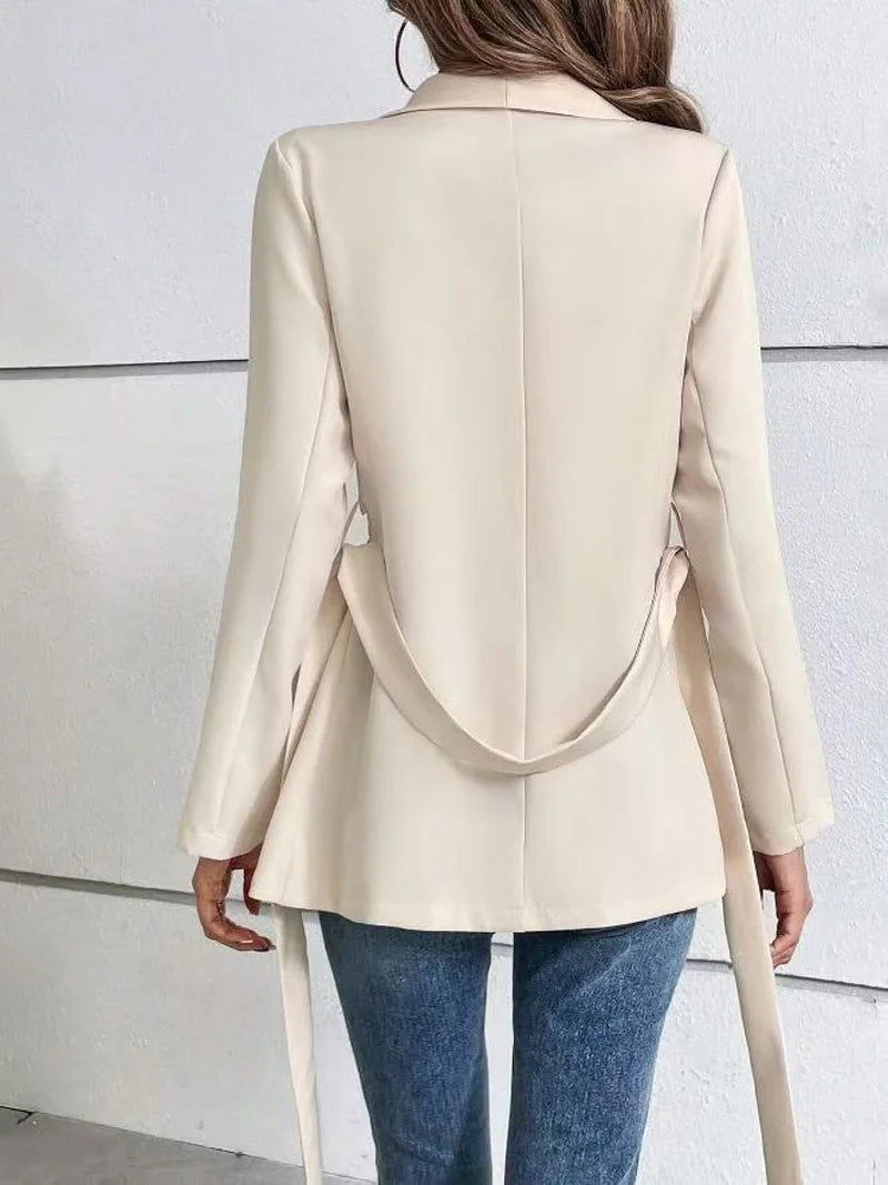 Blazer Woman 2025 Spring Autumn New Korean Fashion Long Sleeved Lace Up Blazers Coats Casual Loose Women's Office Blazer Tops