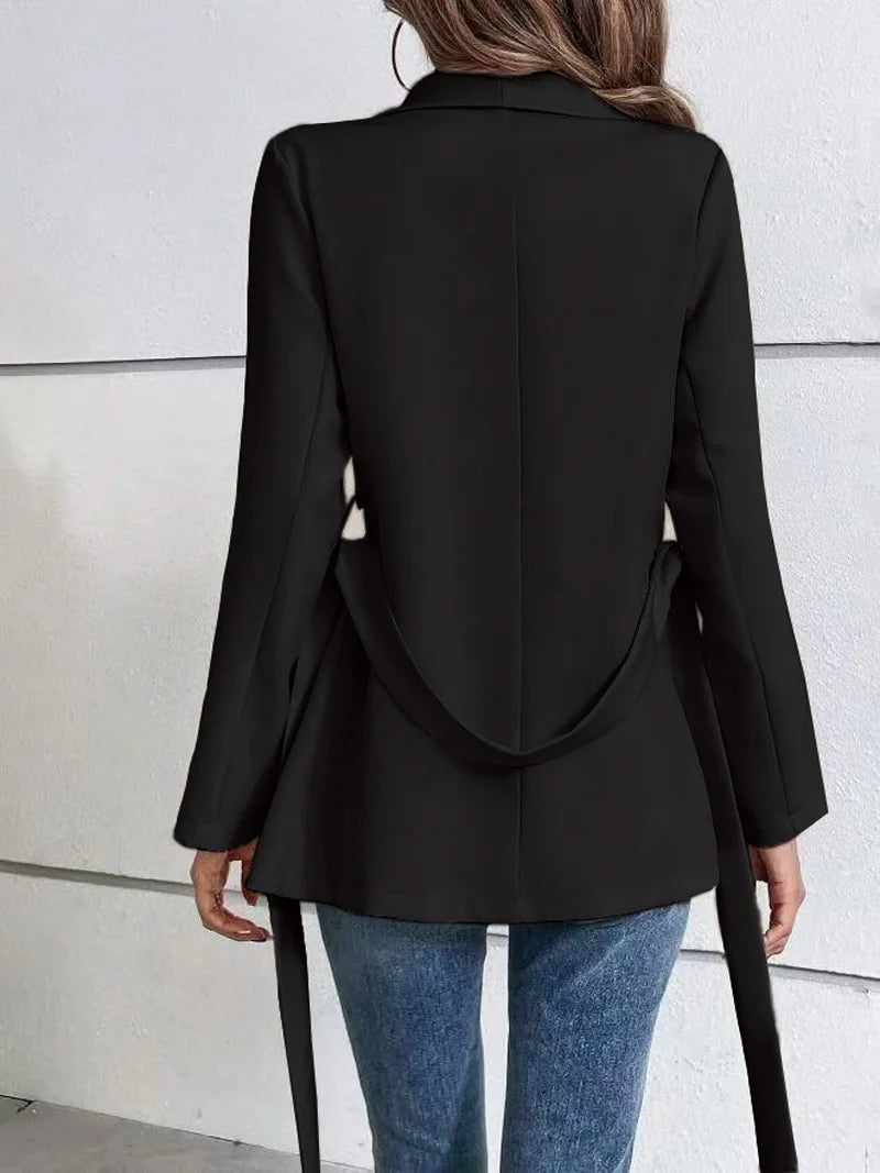 Blazer Woman 2025 Spring Autumn New Korean Fashion Long Sleeved Lace Up Blazers Coats Casual Loose Women's Office Blazer Tops