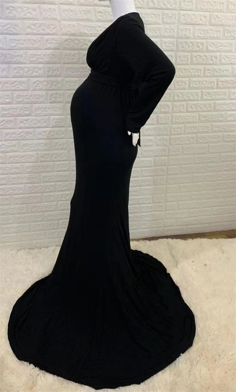 2024 Elegant Maternity Dresses For Photo Shoot Pregnant Women Dress Long Sleeve V-Neck Pregnancy Photography Shower Dress