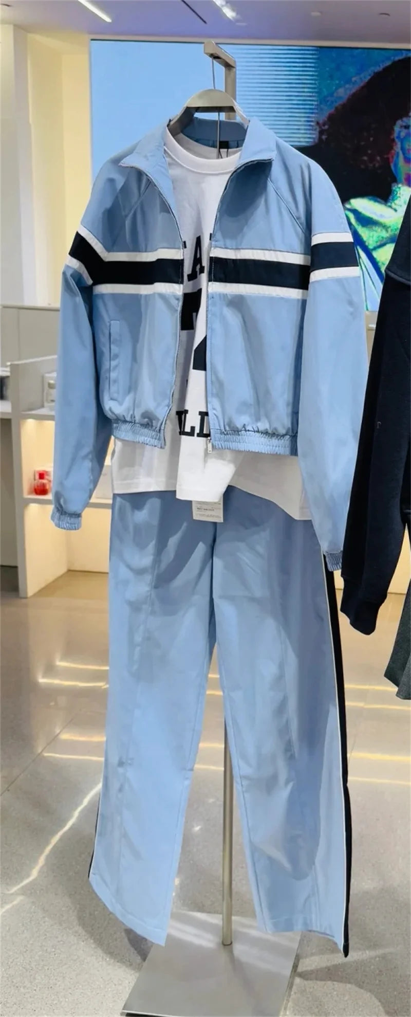 Women's Suit 2025 Autumn New Style Blue Long-Sleeve Striped Decorative Jacket and Pants Suit Casual Fashion Everyday Sports