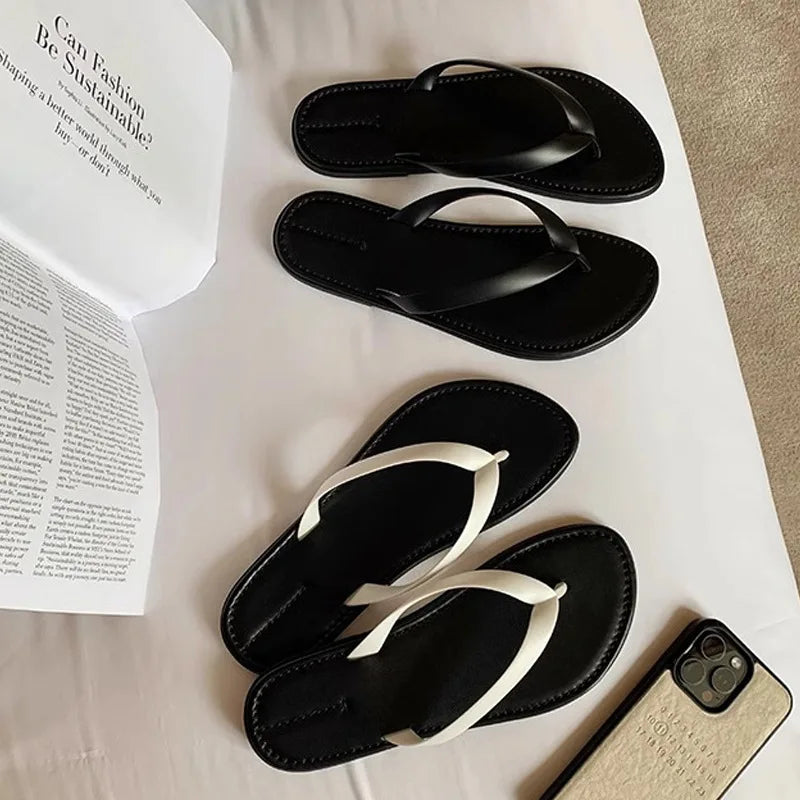 Slippers Casual Low Female Shoes Rubber Flip Flops Slides Luxury 2025 Summer Flat Hawaiian PU Hoof Heels Rome Scandals Fabric Si
