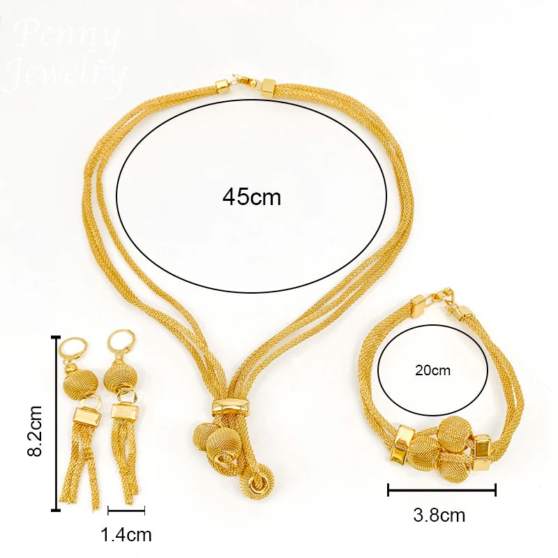 Daily Wear Exquisite Jewelry Set for Women Necklace Earrings Bracelet Dubai Gold Plated Jewellery for Banquet Party Wedding Gift