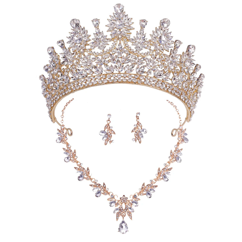 Bridal Crown Jewelry Sets for Women Princess Tiaras and Crowns Choker Necklace Earring Wedding Dress Jewelry Costume Accessories