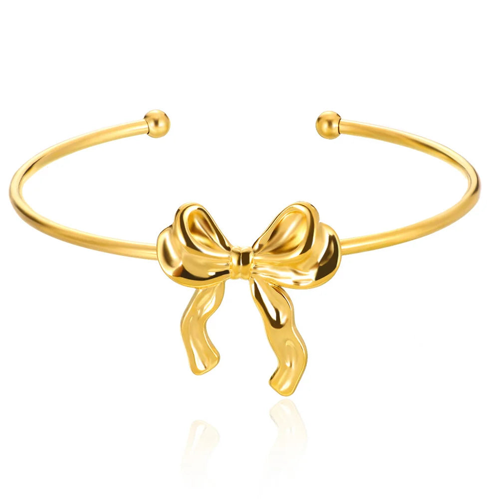 Bow Knot Bangles Bracelet For Women Stainless Steel Bangle Classic Simple Open Adjustable Wrist Jewelry Accessories pulseras BFF