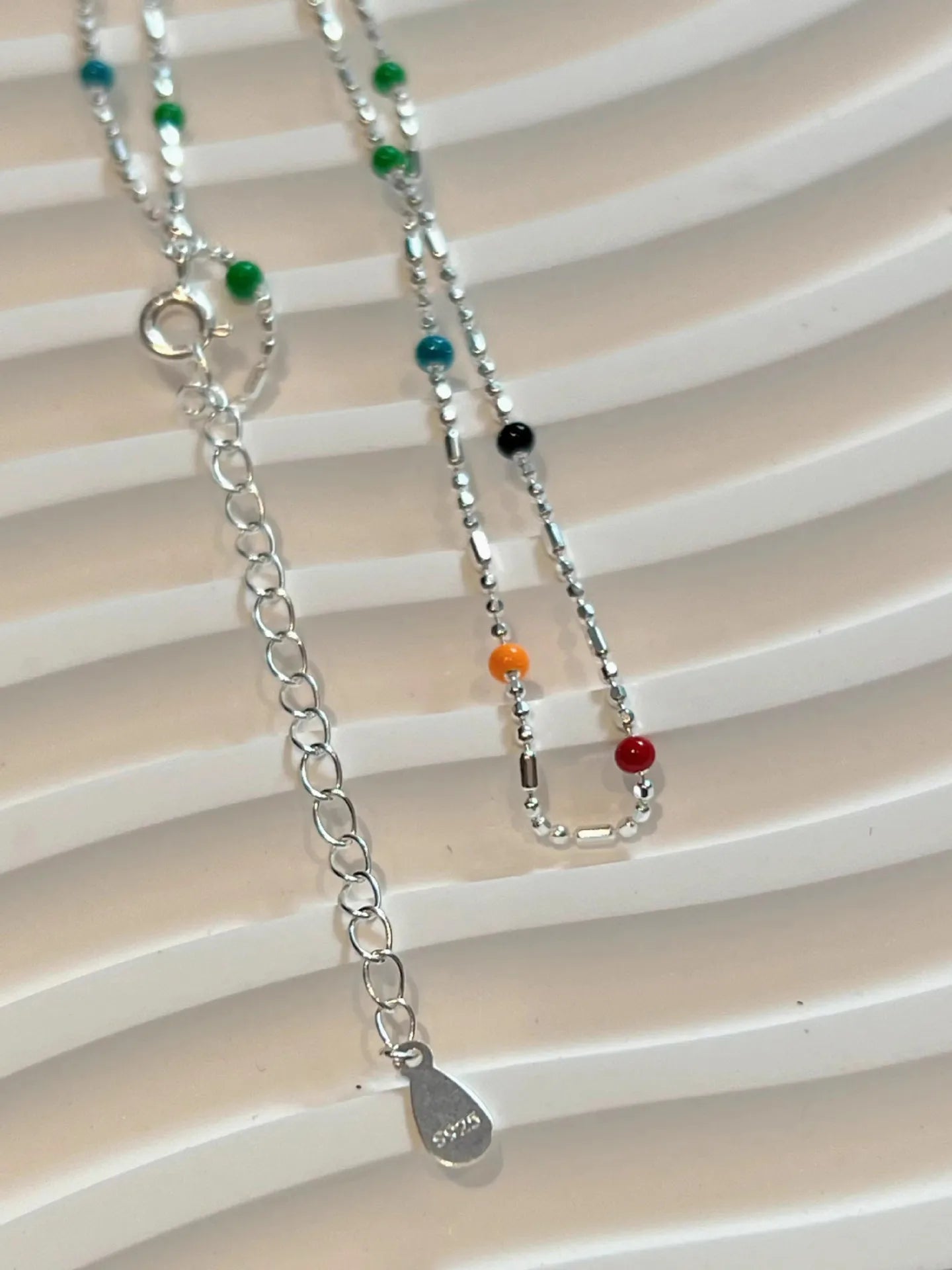 925 Silver Sterling Silver Necklace With Simple Geometric Multicolour Beads Choker Shiny Delicate Collarbone Chain For Women's
