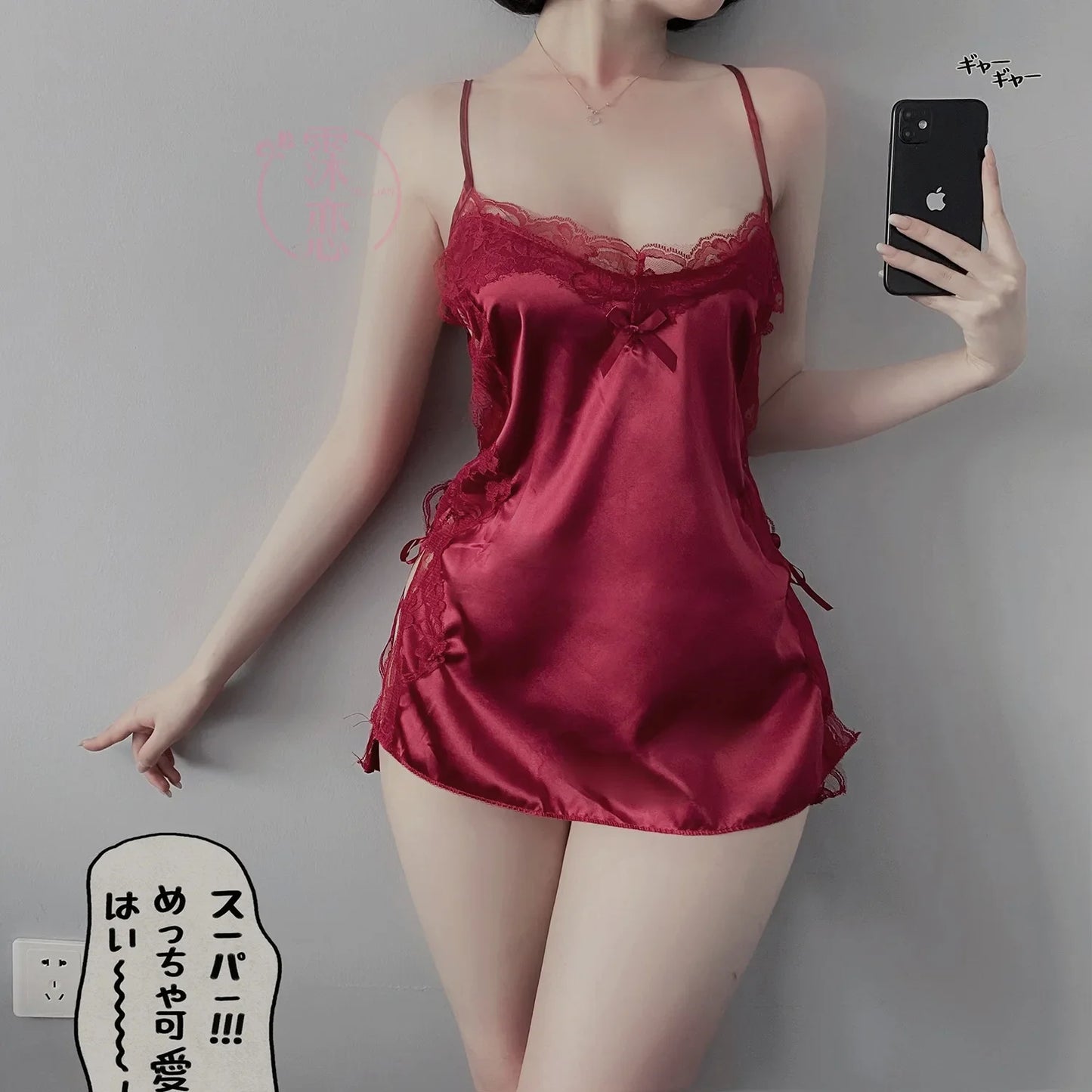 Satin Nightgown Lady Sexy Bowknot Lace Lingerie Spaghetti Strap Night Dress For Women Nighties Sleeveless Sleepwear Nightwear
