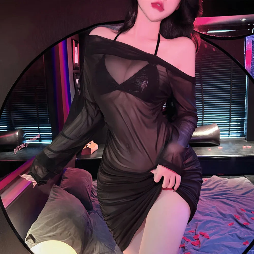 Sexiest Nighties Three Point Underwear With Mesh Transparent Dress Hot Erotic Lingerie Pajamas For Women Night Club Party Wear
