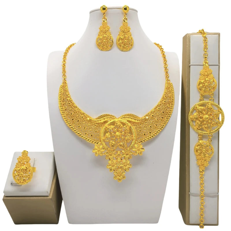 Bridal Wedding Jewelry Sets Necklace Earrings Ring Hands 4pcs/set Alloy Dubai Saudi Arabia Fashion Jewelrys Accessories