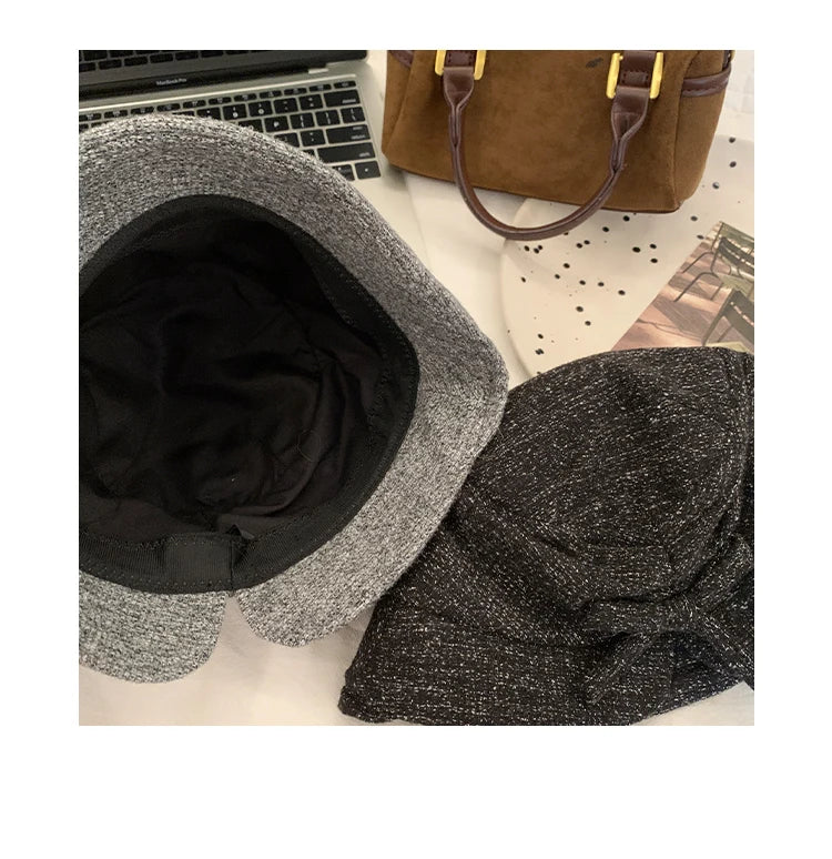 Fashionable Bow-Tie Bucket Hat For Women Which Makes Your Face Look Smaller New Retro Versatile Hat For Autumn And Winter