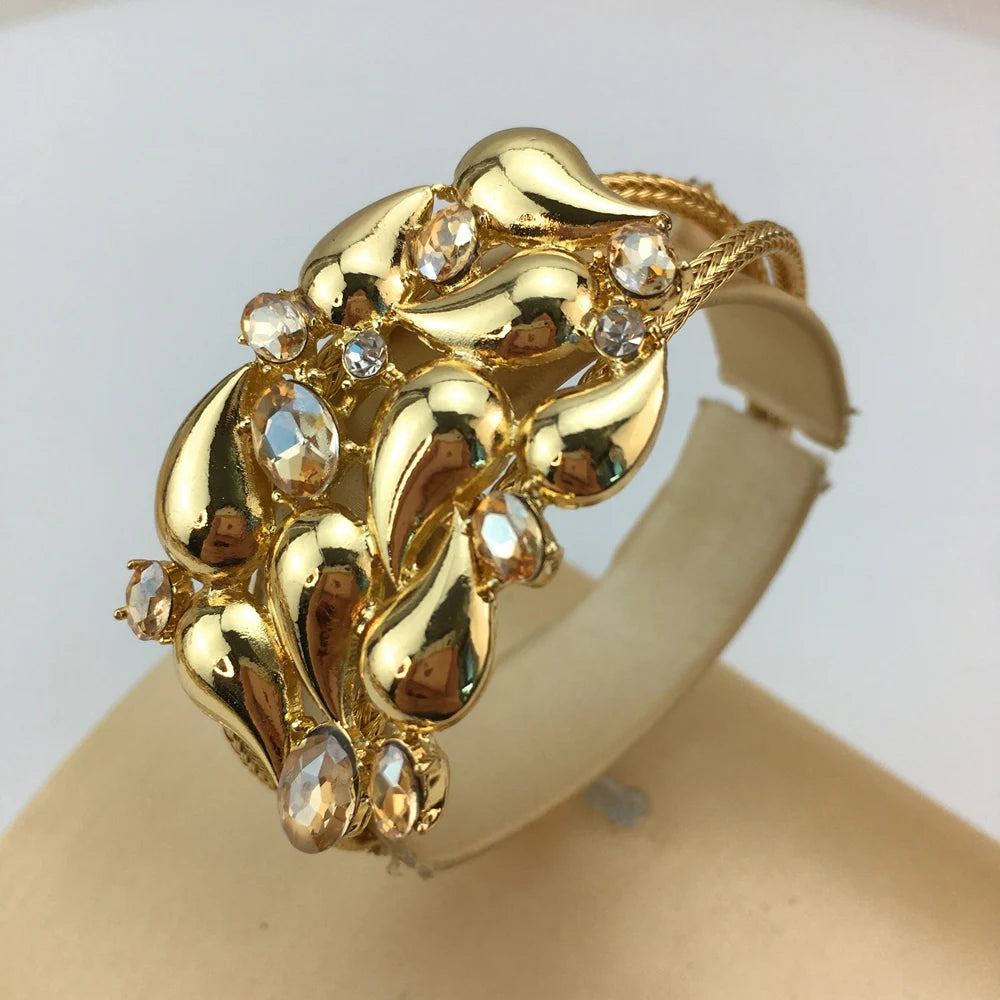 Luxury Design Gold Color Jewelry Set For Women Quality Trending Necklace Earrings Bracelet And Ring Wedding Party FHK19490