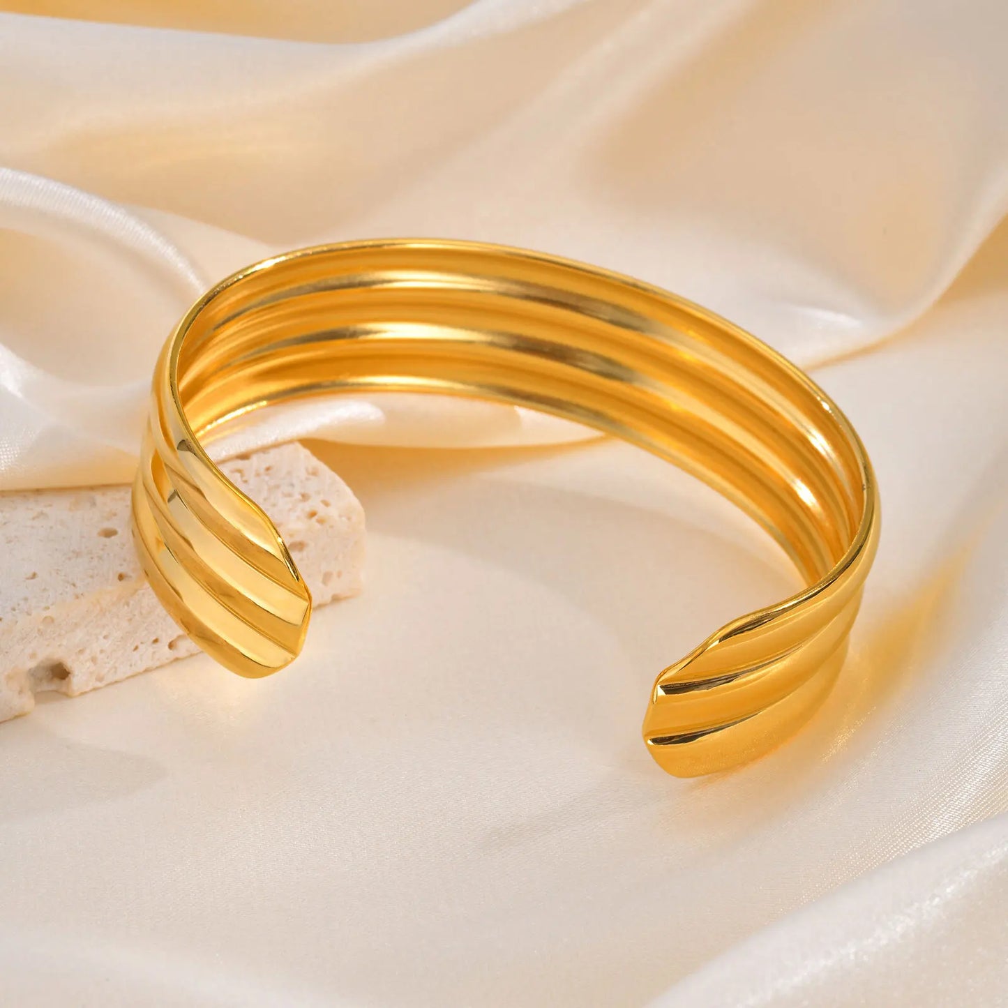 Simple Bangle for Women, Luxury Geometric Adjustable Stainless Steel Bangles, Stainless Steel 18K Plated Vintage Jewelry Gift