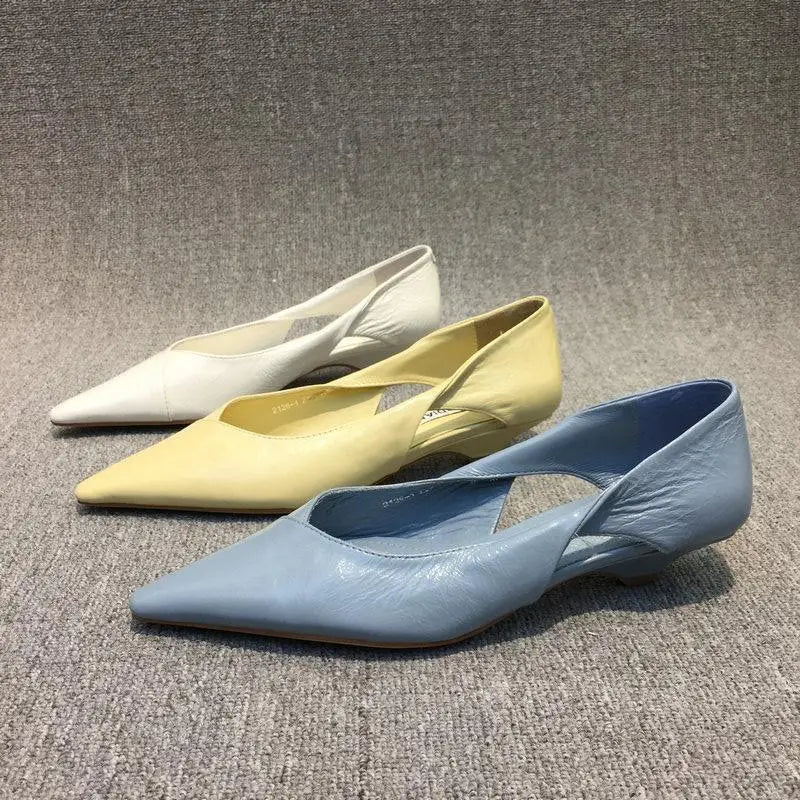 Shoes for Woman 2025 Comfortable Women's Summer Footwear Moccasins Blue Low Heel Elegant Pointed Toe High Quality Popular Young