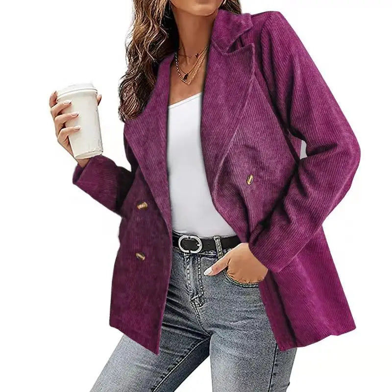 Elegant Office Lady Outwear for Women 2025 Fashion Long Sleeve Single Button Blazer Coats Solid Simple Corduroy Daily Clothes