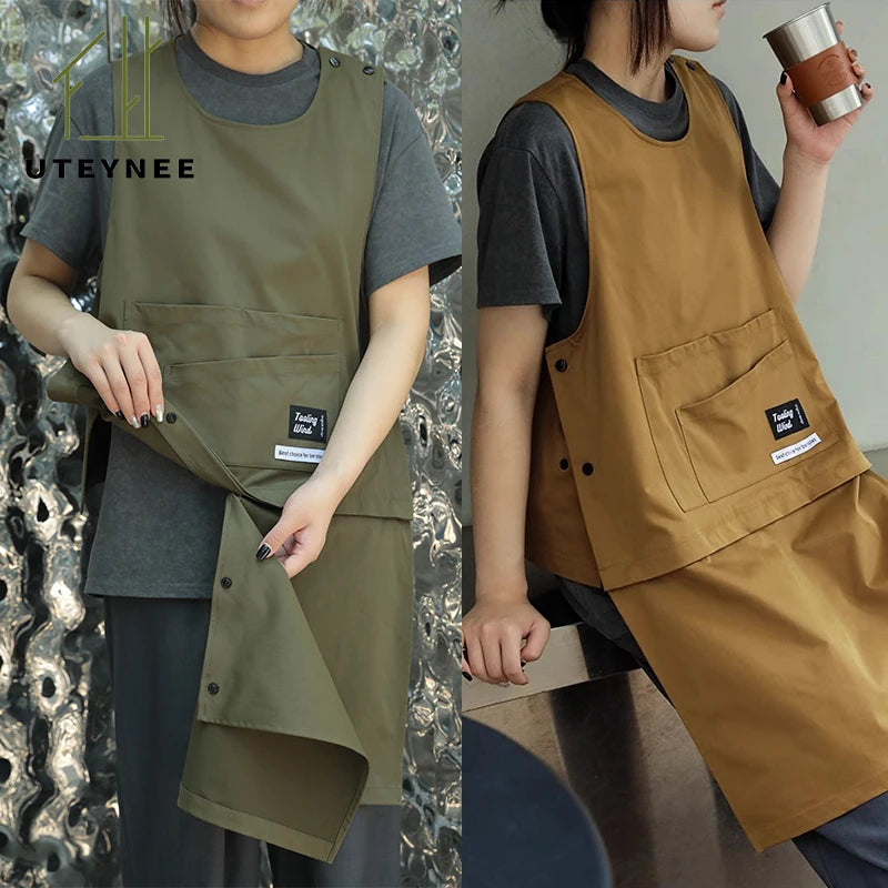 Kitchen Catering Cafe Work Waterproof Apron with Pockets Stain-resistant Detachable Men Women Hairdressing Barista Apron Vest