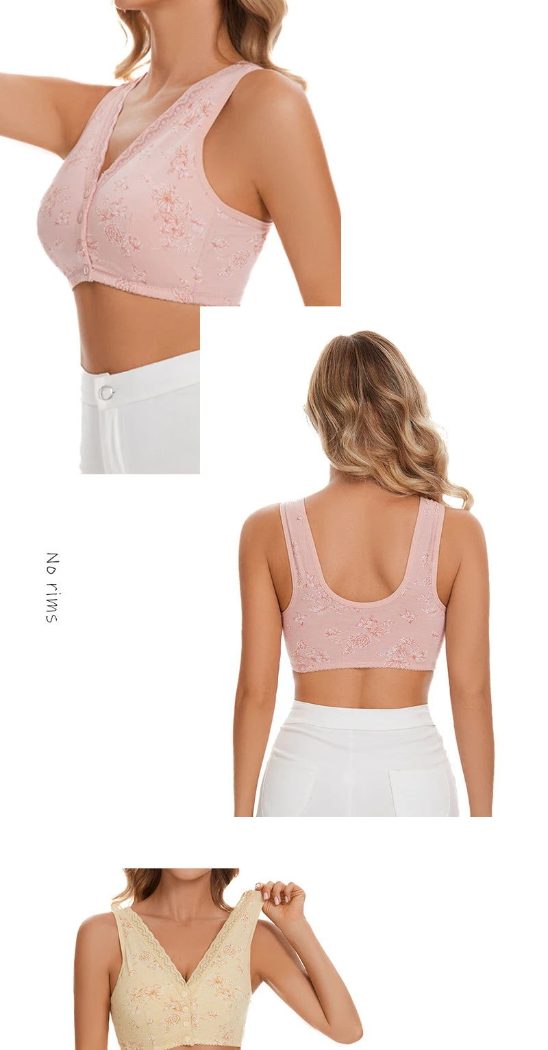 Bra Cotton Women Wire Free Bras Front Closure Brassiere Female Confortable Underwear Big Size 52BC 50BC Cup