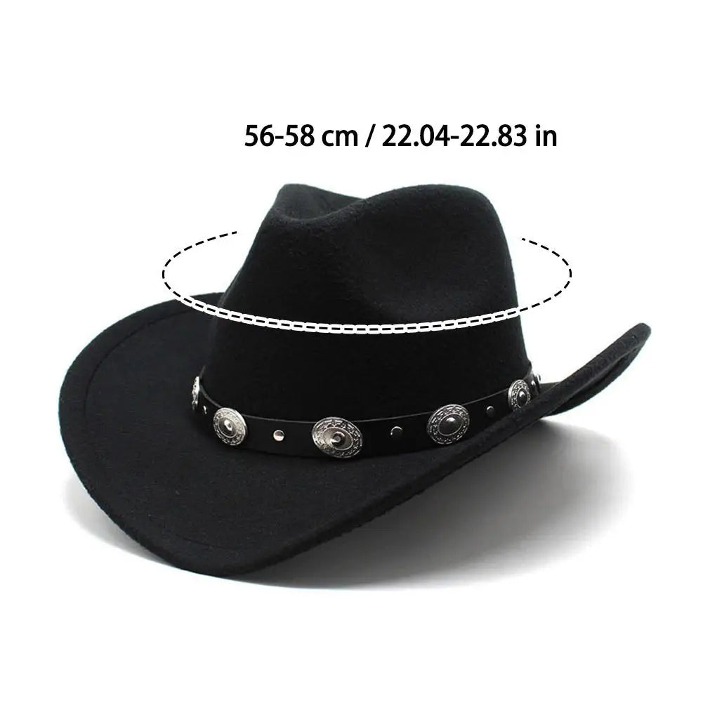 Felt Cowboy Hat for Women Men Rolled Wide Brim Cowboy Hats Western Hat with Buckle Belt Cowboy Cowgirl Hat