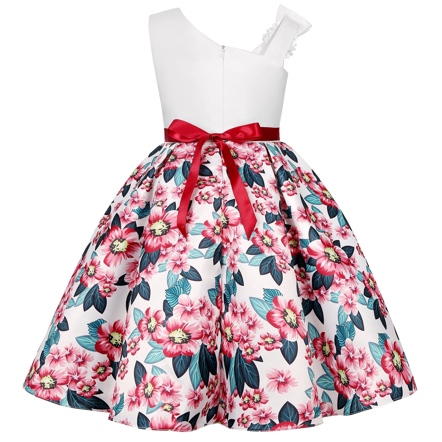 Fashionable floral off-the-shoulder dress, flower girl outfit, graduation dance dress, elegant evening gown, beauty pageant gown