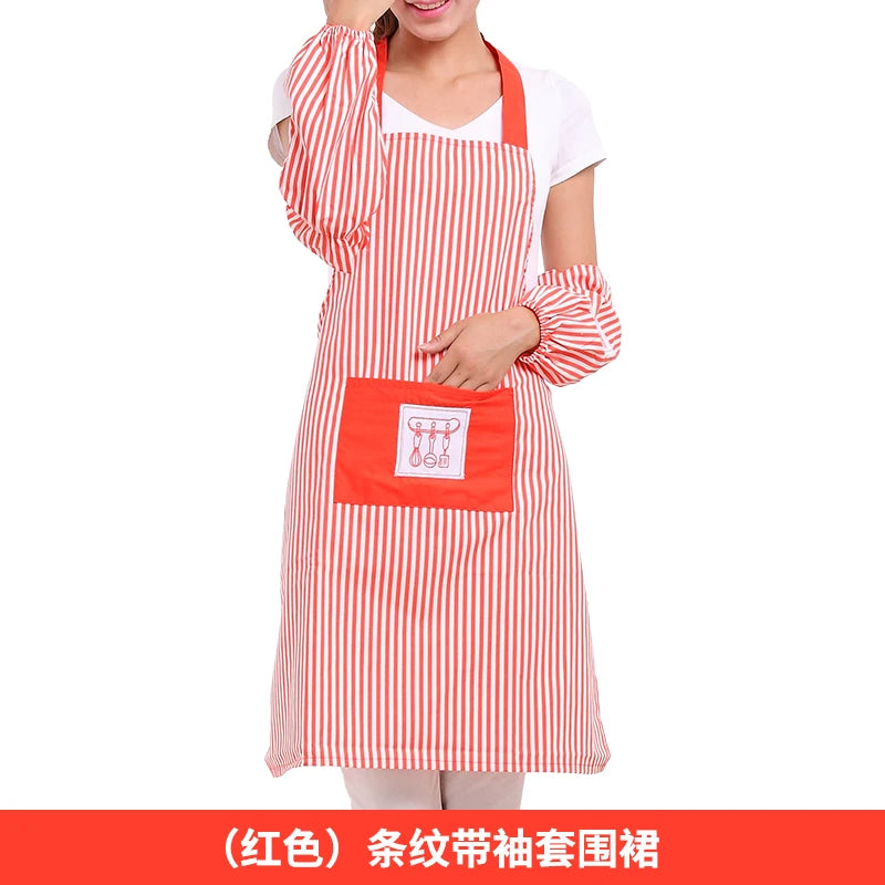 Fashionable Striped Apron For Home Kitchen Cooking Long Sleeved Women's Cute Anti Stain Work Dining Work Clothes Smock
