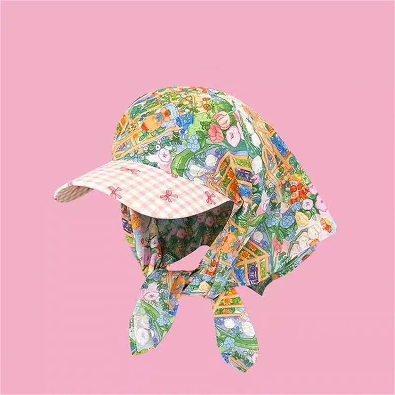 Women's Hats Spring Seaside Vacations French Sweet Cute Girls Outdoor Headscarves With Straps Baseball Caps Pastoral Sun Visor