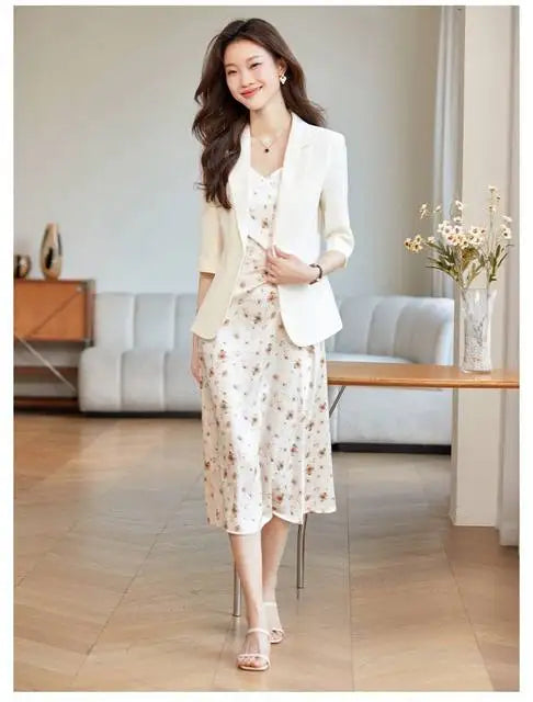Women's Suit Female Clothing Elegant Woman Oversize Student Fashionable Slim Fit Seven Quarter Rolled Shoulder Pads Tops