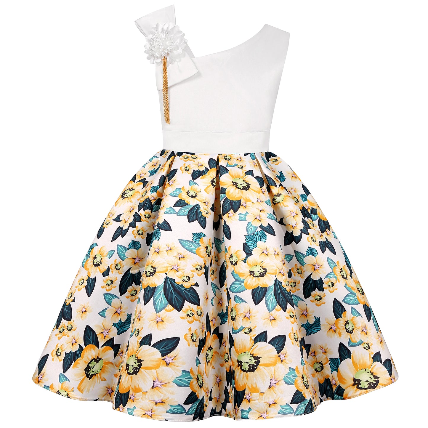 Fashionable floral off-the-shoulder dress, flower girl outfit, graduation dance dress, elegant evening gown, beauty pageant gown