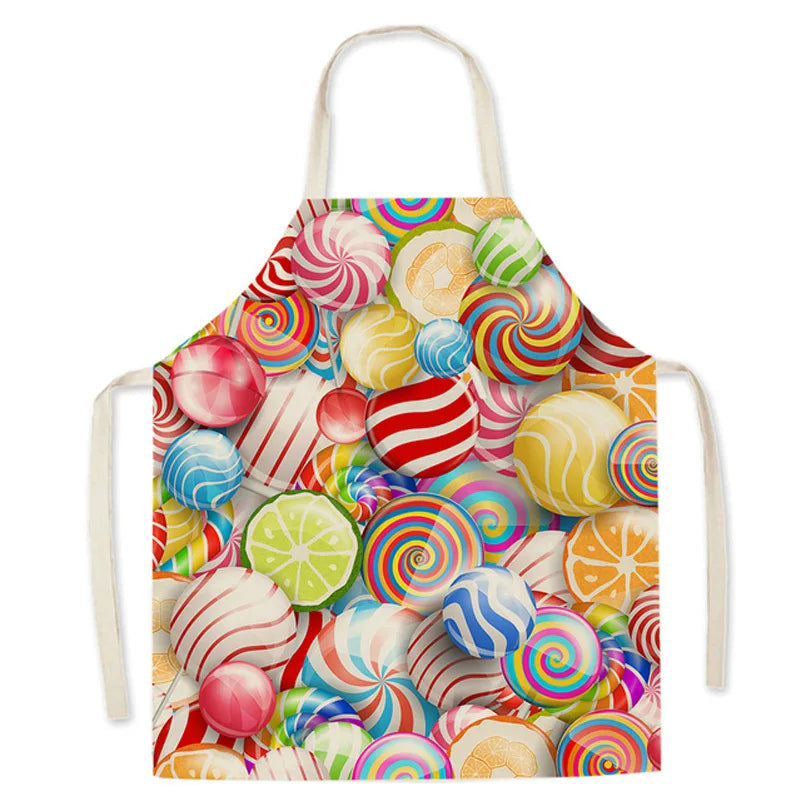 Fashion Kitchen Apron for Men Women Kid Lemon Desserts Printed Cotton Linen Sleeveless Aprons Home Cooking Baking Cleaning Tools
