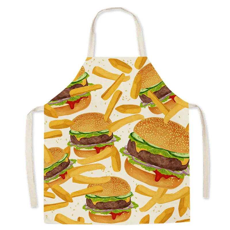 Fashion Kitchen Apron for Men Women Kid Lemon Desserts Printed Cotton Linen Sleeveless Aprons Home Cooking Baking Cleaning Tools
